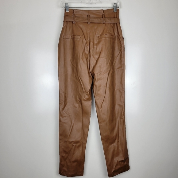NWT Lucy Paris Faux Leather Paperbag-Waist pants in Cognac Size Small - Picture 3 of 11